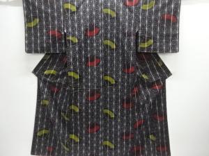 アンティーク　木綿本場久留米絣麻の葉に扇模様着物